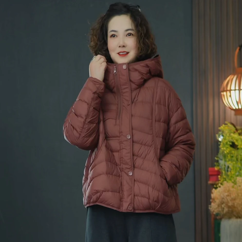 连帽短款保暖时尚休闲大码冬季百搭90羽绒服宽松秋冬女士女款