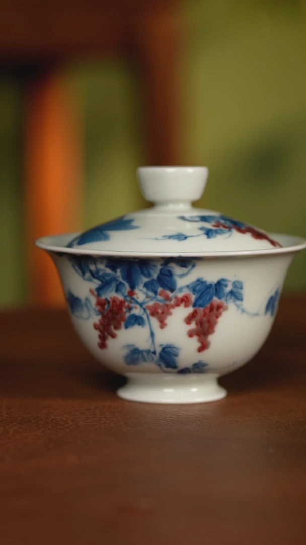 【闪购商品】杯晓月庐（林月红）紫藤金鱼盖碗