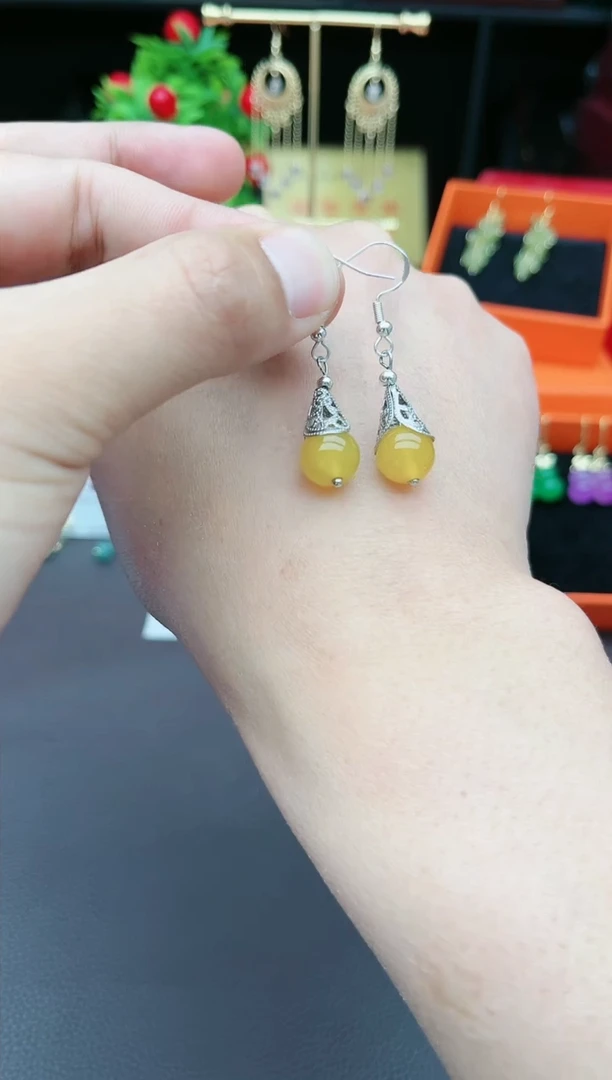 玛瑙/玉髓耳饰银S925镶嵌723000