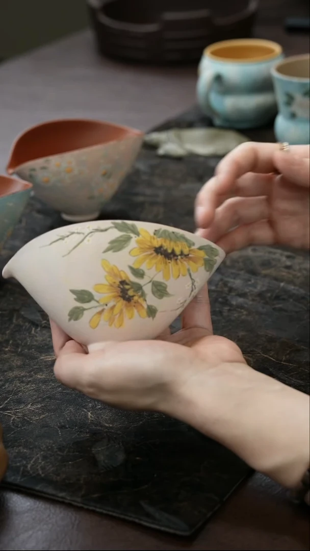 茶杯紫砂九隐茶器向日葵公道杯