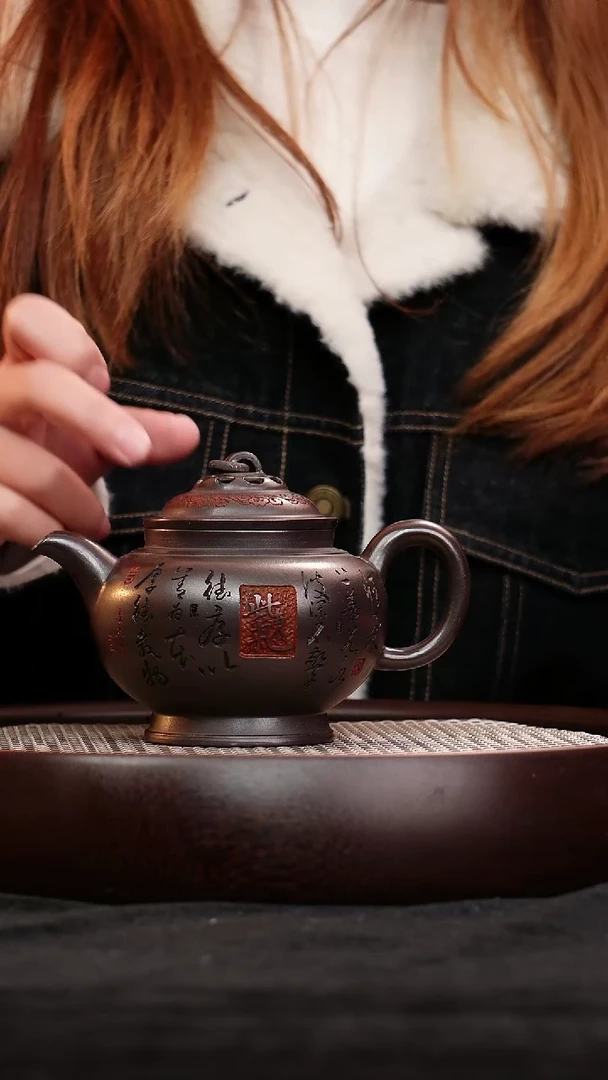 茶壶紫砂宜兴紫砂壶镂空单圈