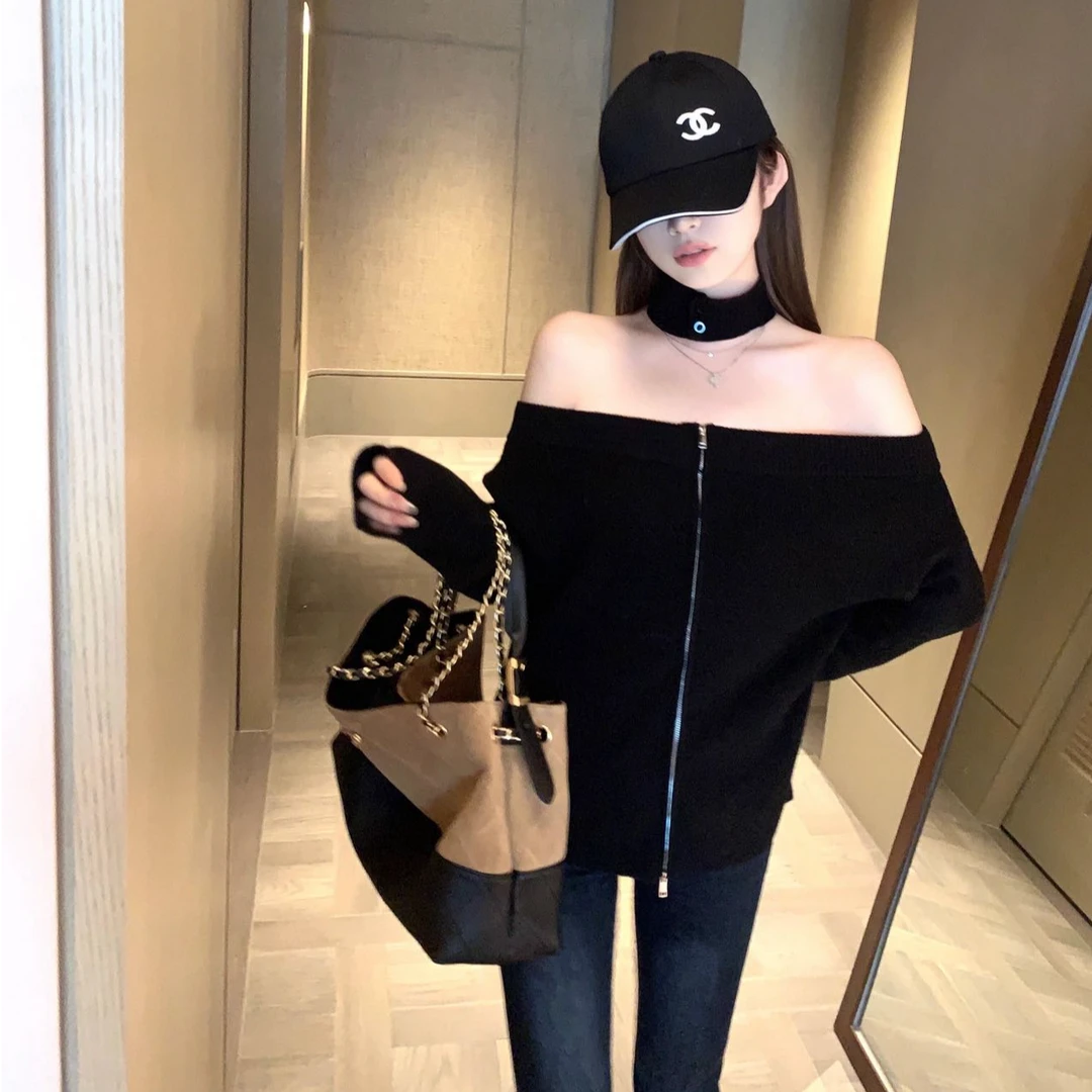 气质显瘦一字肩性感辣妹长袖上衣外穿洋气休闲百搭修身长裤两件套