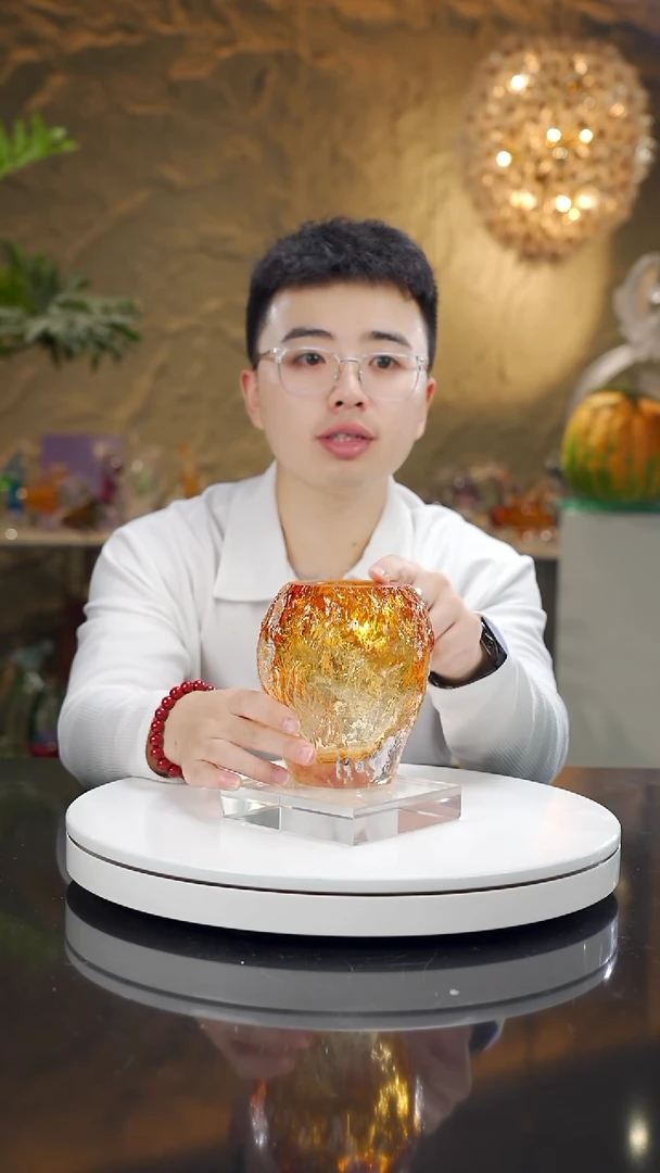 琉璃手工艺品琥珀色水波纹香薰瓶