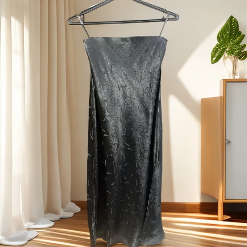 275371高腰侧开叉百搭长款提花醋酸鱼尾裙半身裙