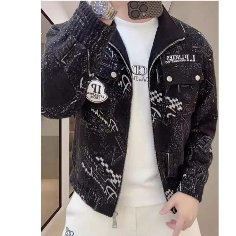 PACUBELUT佩库普伦欧货秋季男长袖羊毛夹克翻领字母翻领夹棉外套