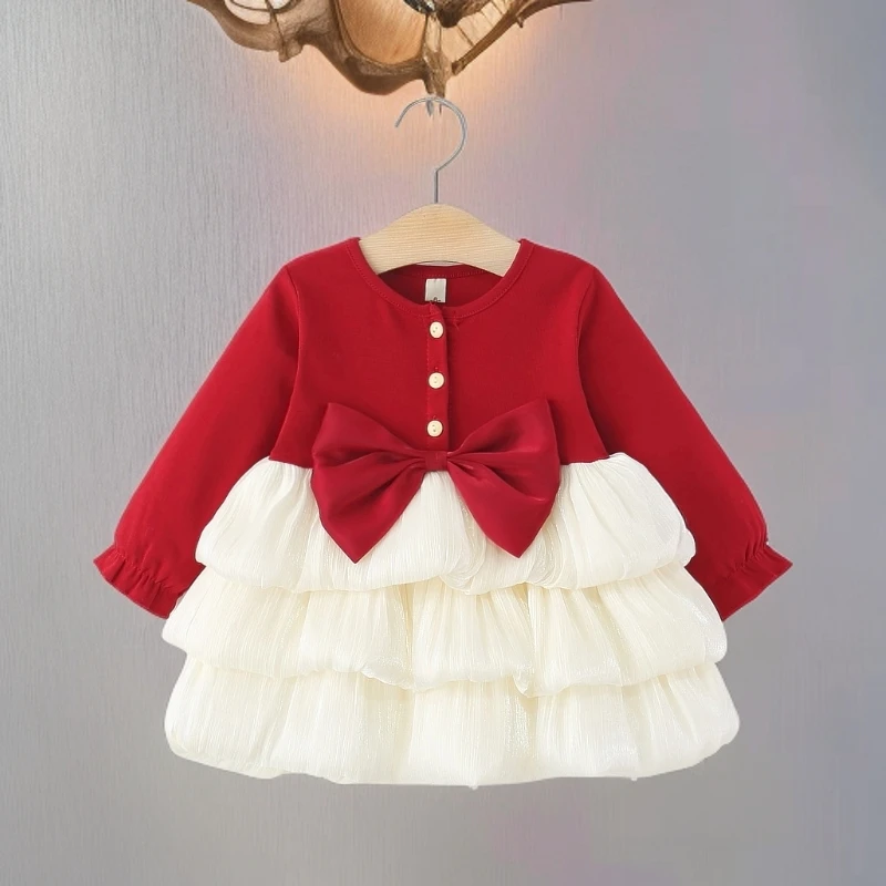 女童公主裙婴幼儿洋气连衣裙宝宝周岁礼服裙子一岁宝宝红色抓周服