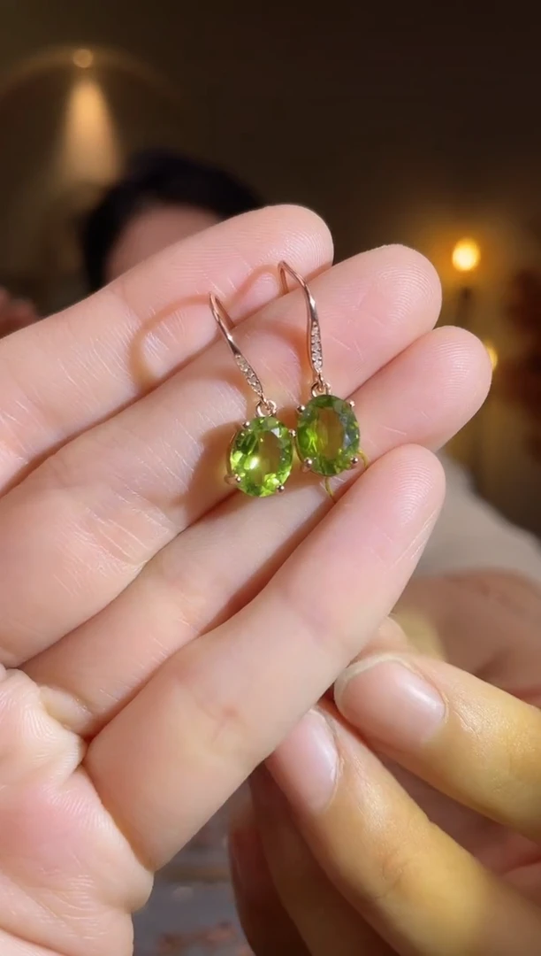 银S925镶嵌耳饰橄榄石耳饰