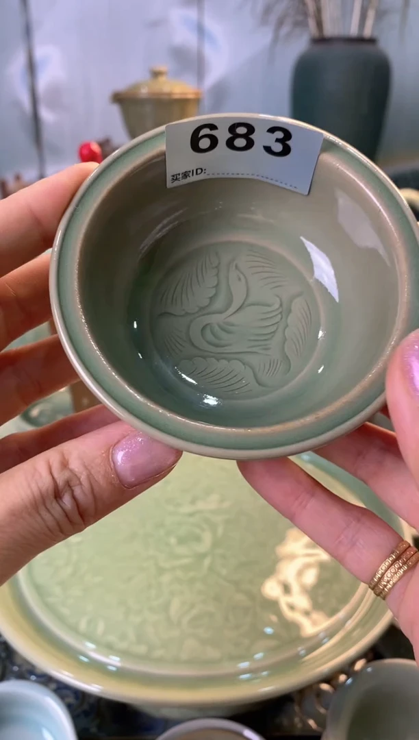 耀州窑900057手工内外双刻 压手杯【683】
