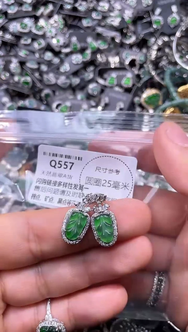 翡翠未镶嵌颈饰Q557耳钩