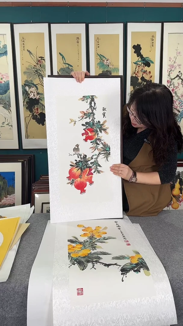 国画45*90石榴实木装裱