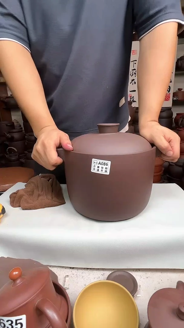 宜兴紫砂6升筒锅紫泥   086