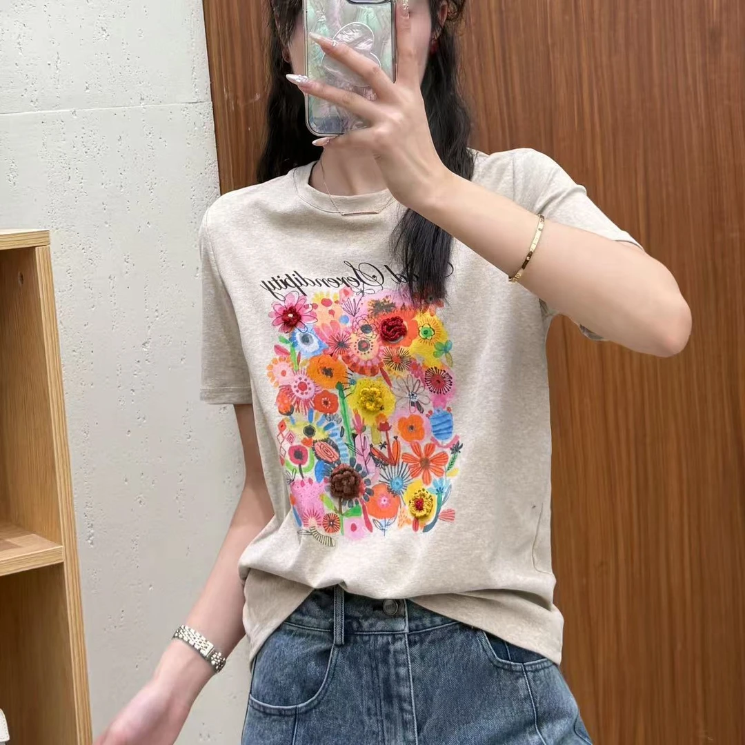 18361 拼接夏季显瘦短袖常规款印花字母半袖宽松T恤圆领
