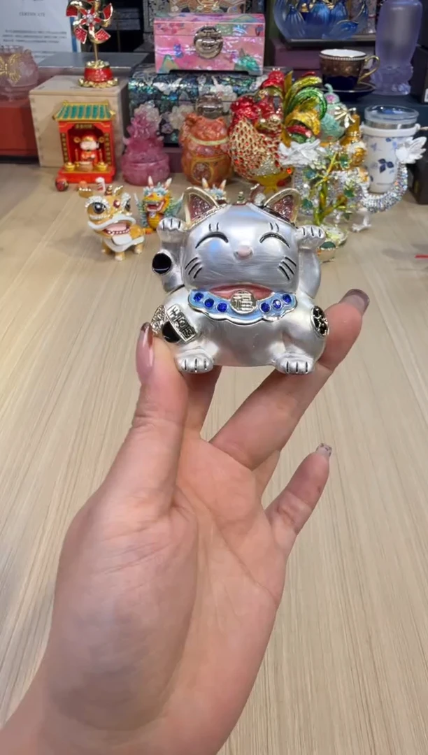 198七宝银白小号招财猫