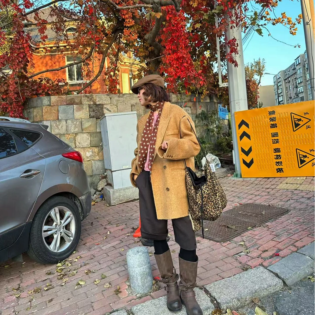 冬上新（老娜娜）大连韩系阔版西装双面羊驼毛大衣