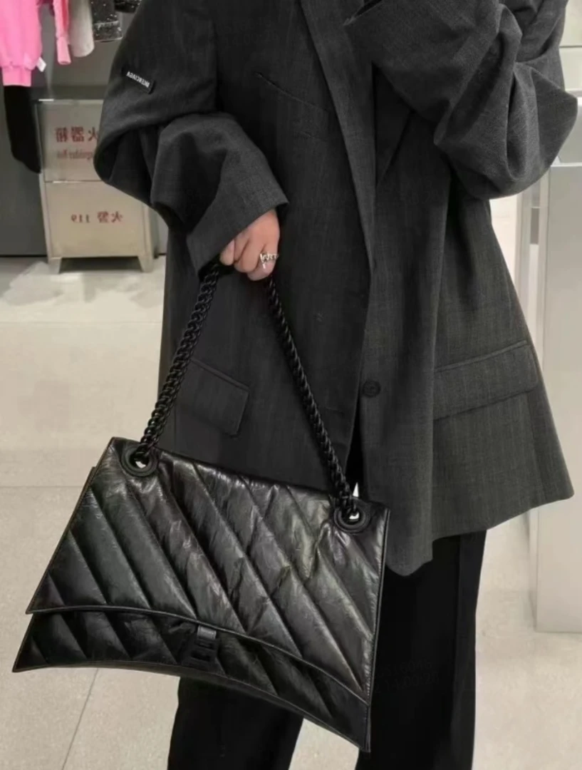95新 Balenciaga/巴黎世家 巴黎世家斜纹黑金crush包 底长40
