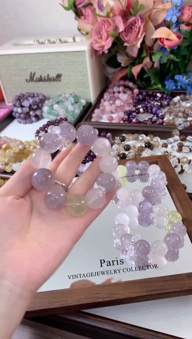 未镶嵌手串紫晶大卡浅紫水粉水白水环