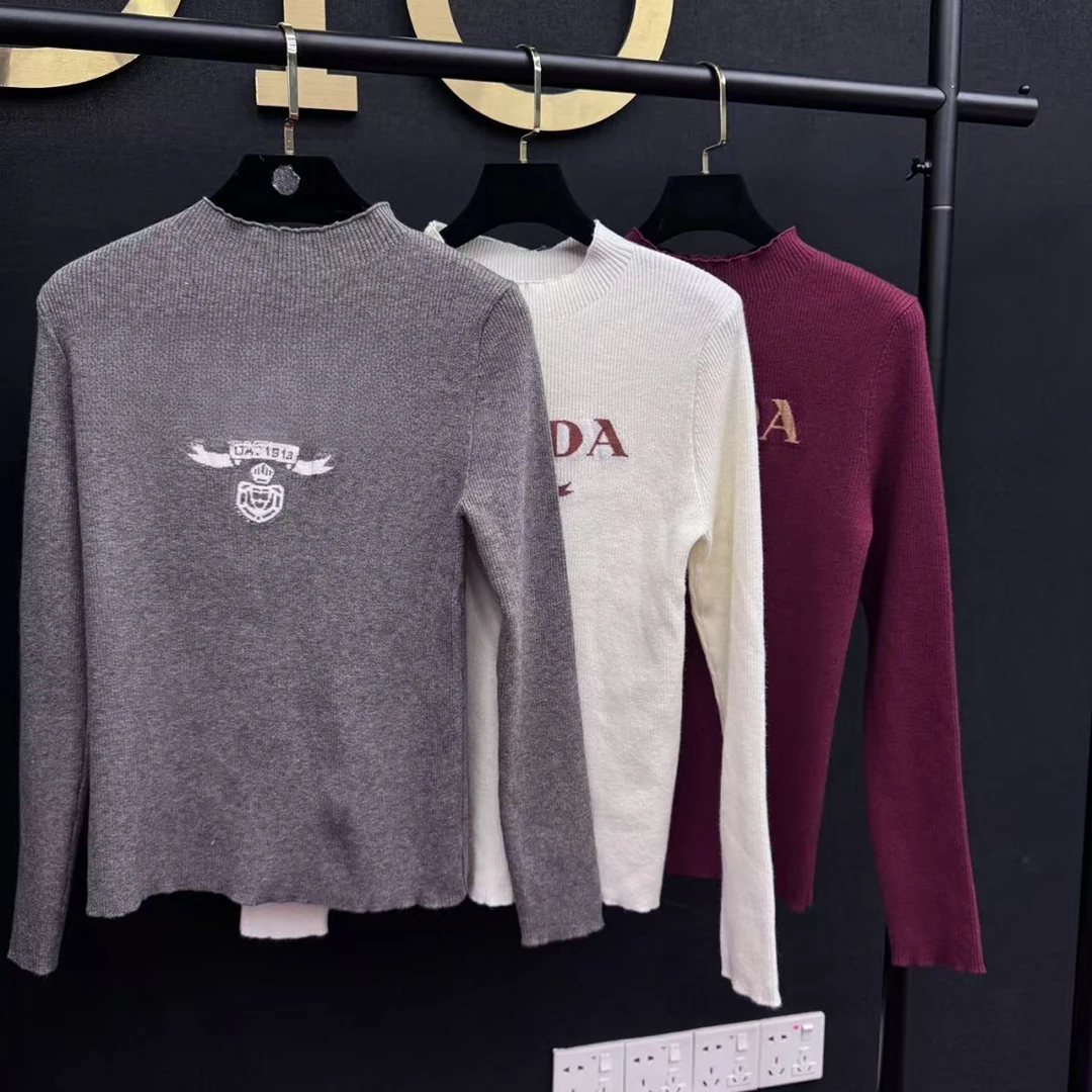 半高领长袖字母薄款休闲毛衣复古港风修身早秋毛针织衫12-CX-0195