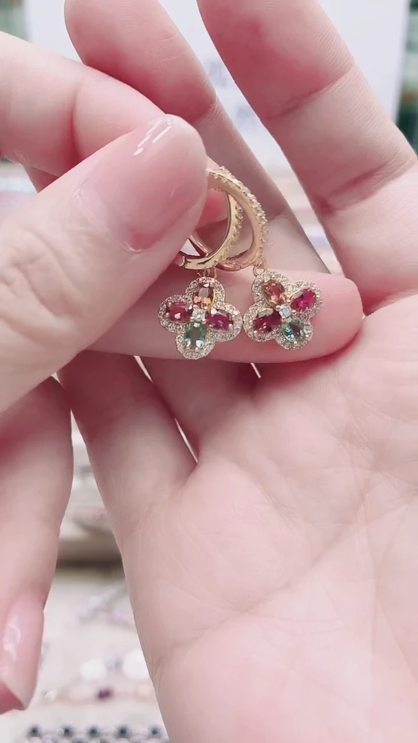 银S925镶嵌耳饰碧玺048ZB1128产品一个（多样性）