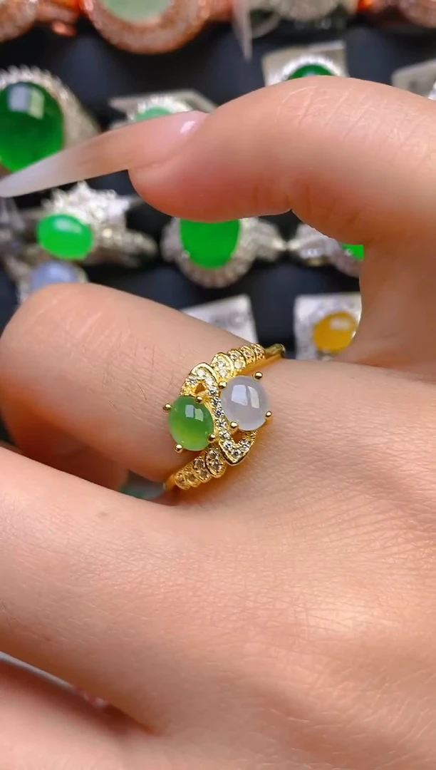 翡翠戒指银S925镶嵌天然