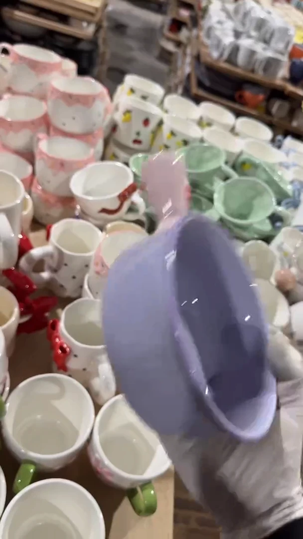 陶瓷紫色手柄碗微瑕 凑满20元包邮