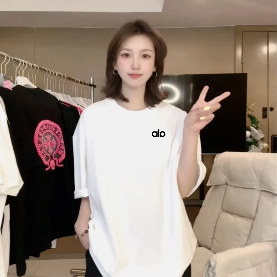 alo男女同款简约百搭印花宽松短袖休闲潮流定制情侣夏季时尚半袖