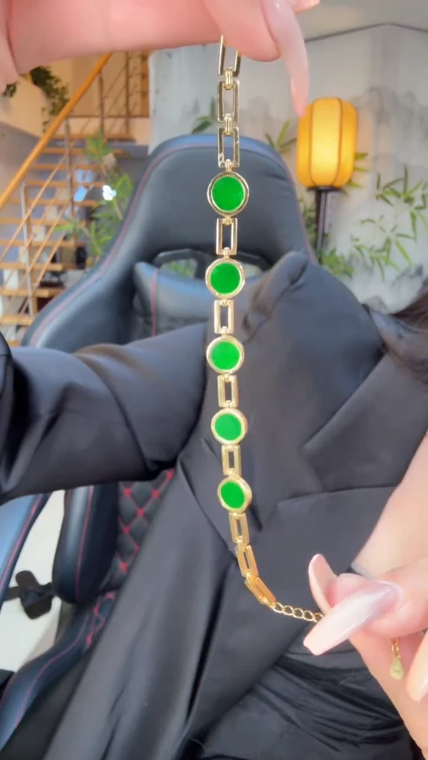 银S925镀金镶嵌手链翡翠天然缅甸A货翡翠手链