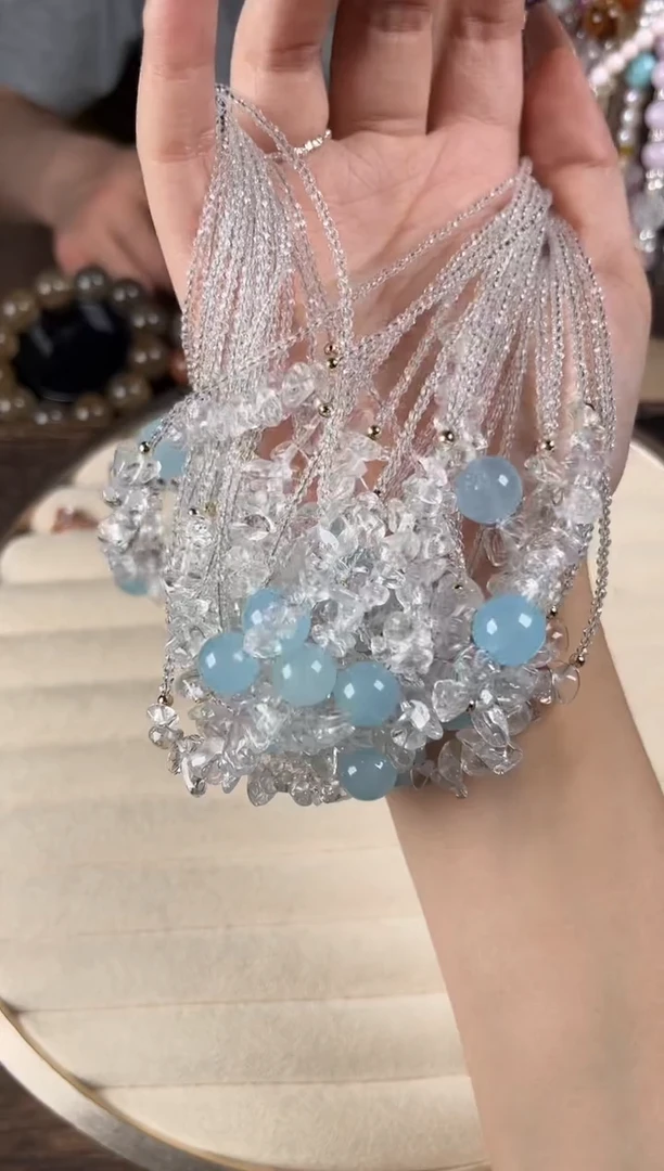 项链未镶嵌水晶蓝玉随白水晶碎石项链