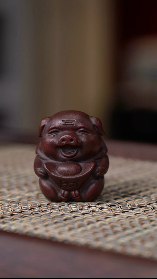 茶壶紫砂原矿茶宠紫泥福猪