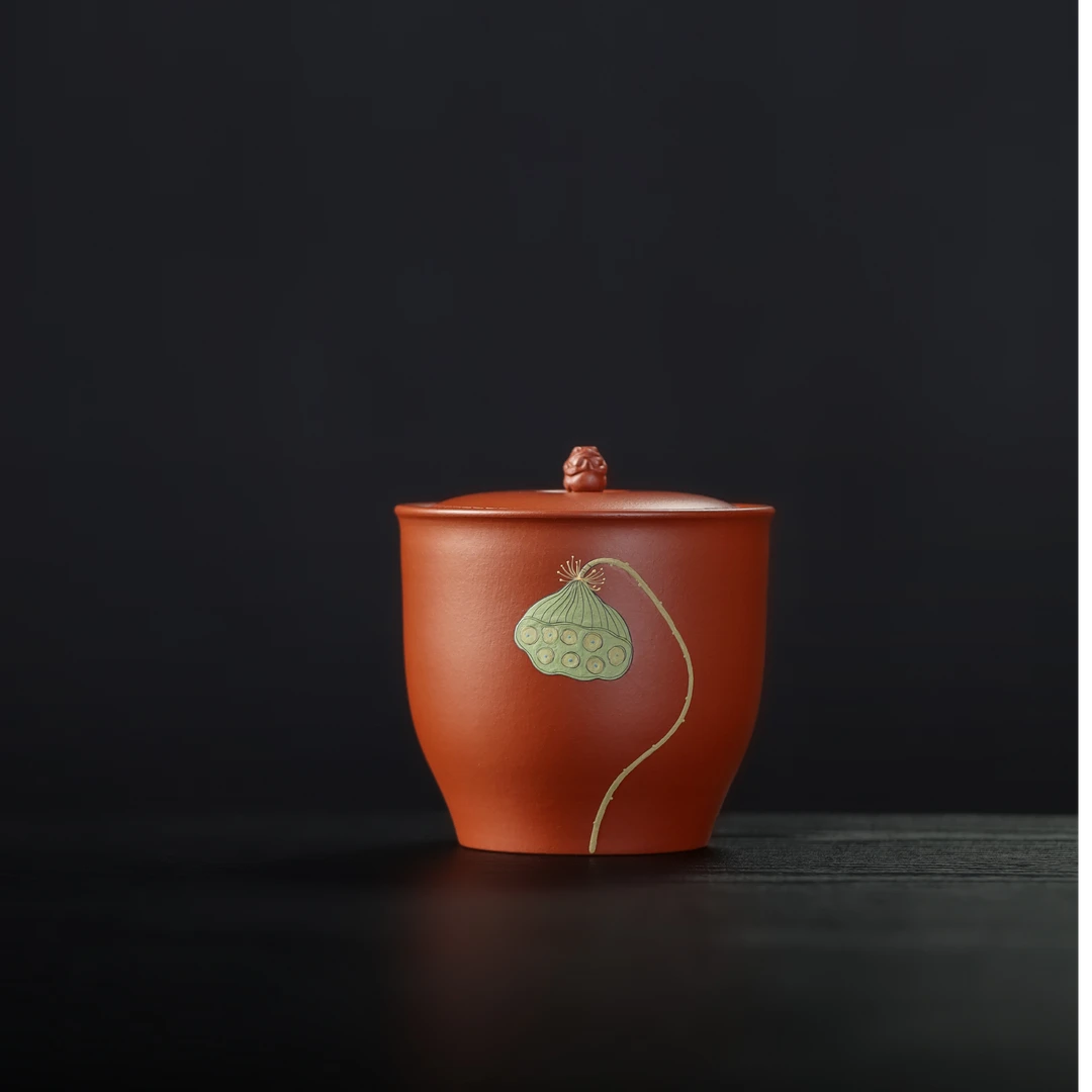 罐集-紫砂醒茶罐-禅莲小罐-朱泥泥绘款