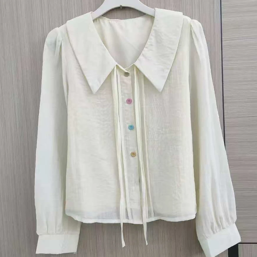 822款彩色纽扣单排扣系带衬衣