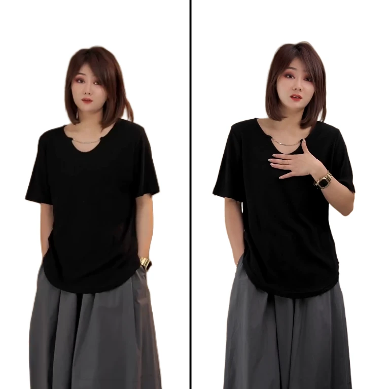 小韩日记【链条半袖】短袖上衣显瘦百搭夏季纯色韩版设计感9036