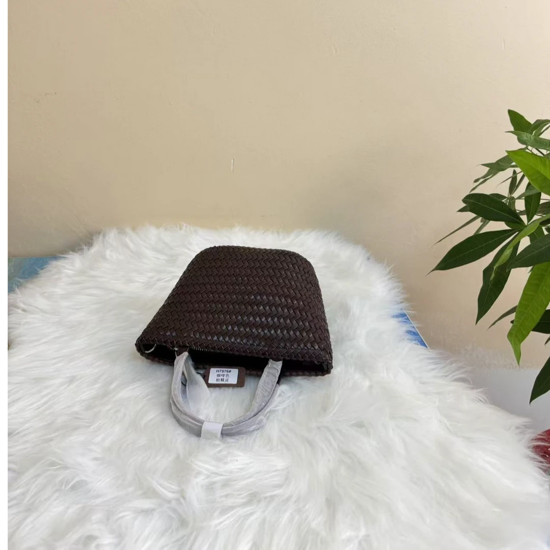 斜挎款敞口条纹编织托特包编制防脏单肩包拼色格子