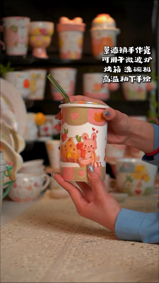 可乐杯带盖带吸管