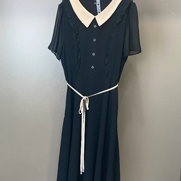 103-B黑色夏季短袖高腰气质拼色连衣裙裙子显瘦中腰长款显瘦裙子