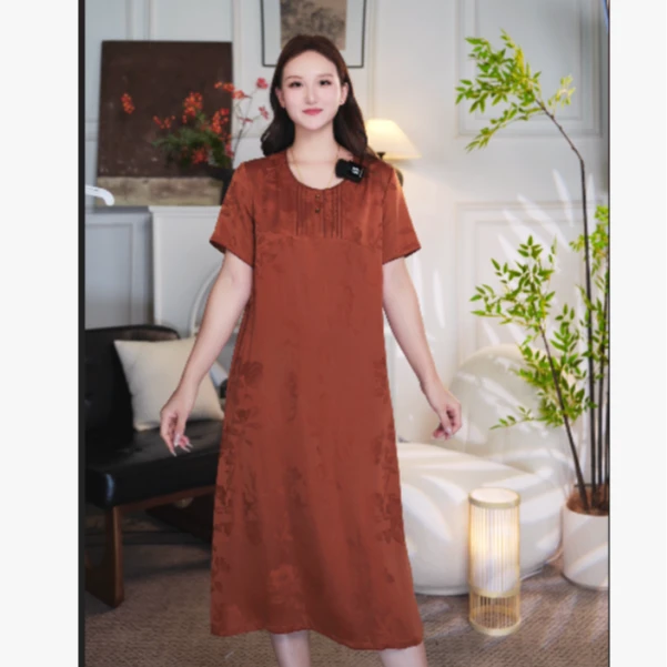 佐尔美夏季国风香云纱气质复古连衣裙宽松裙子中国风中长款女长裙