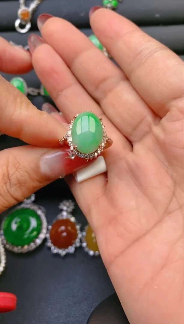 【闪购商品】翡翠戒指银S925镶嵌天然A货翡翠1