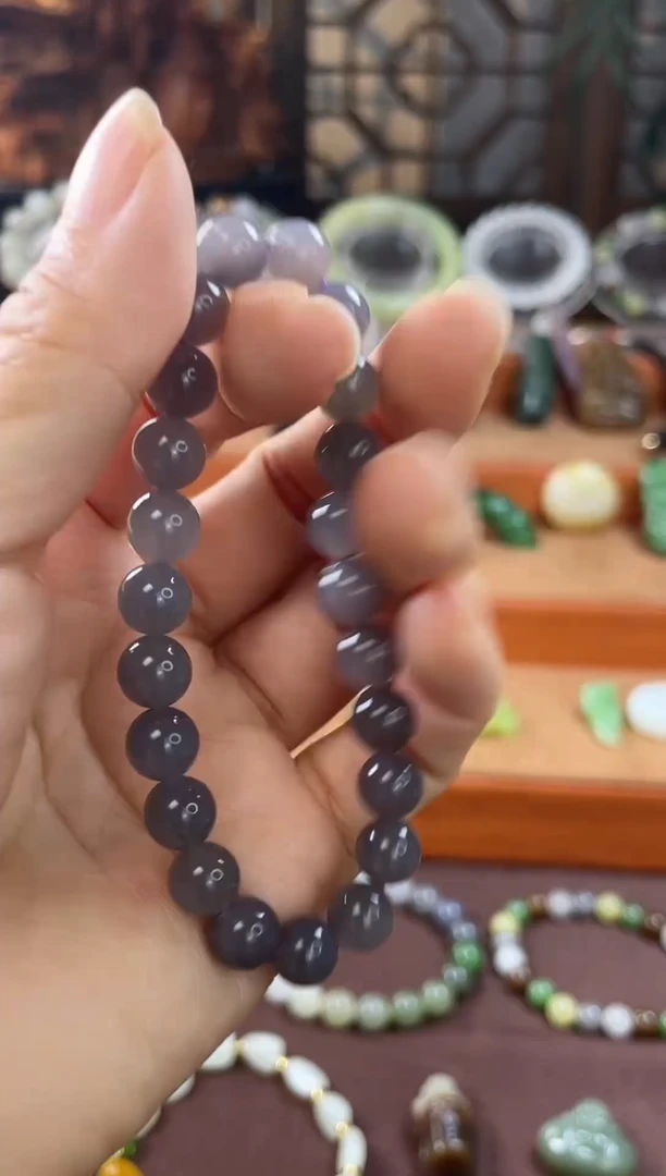 未镶嵌手串和田玉青海料冰紫手串带证书