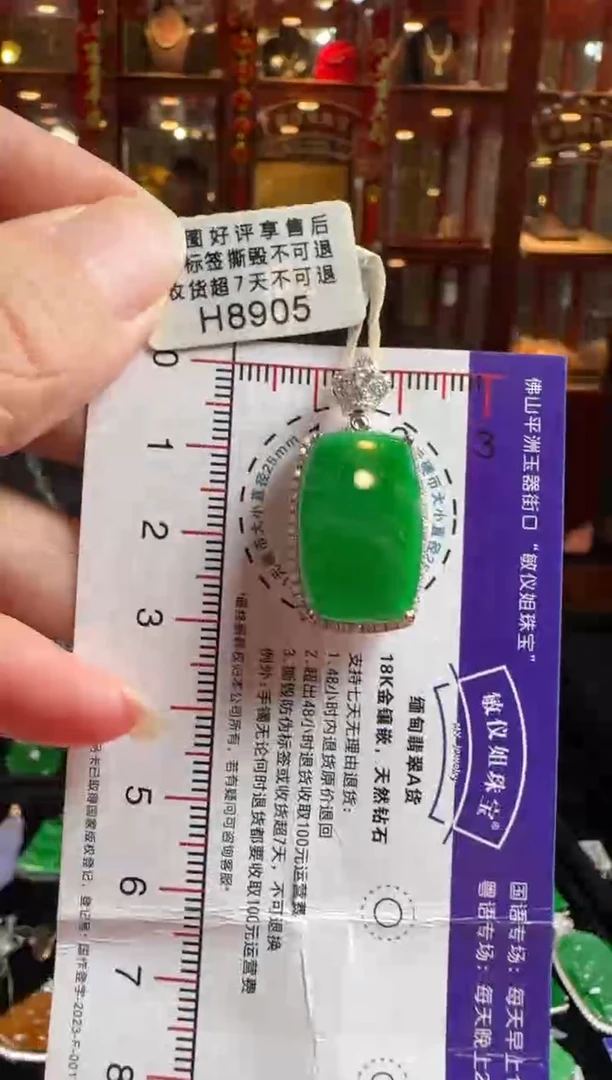 颈饰18K金镶嵌翡翠H8905绿无事牌