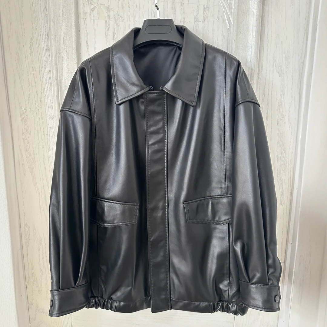 头层绵羊皮真皮皮衣女韩版宽松翻领休闲加棉外套皮夹克盖屁股显瘦