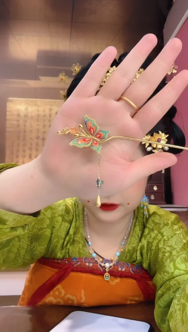 无925银纯银镀金 盘发蝴蝶发簪/件