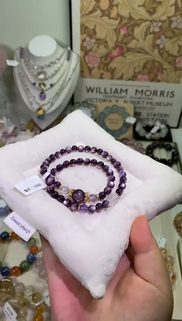 未镶嵌手串水晶紫锂云母双圈设计款