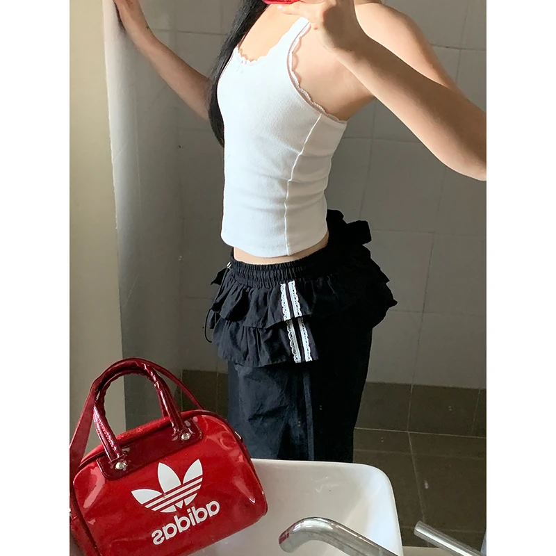 【夏日节拍休闲裤】春季小众设计感双层荷叶边直筒休闲裤251V0635#