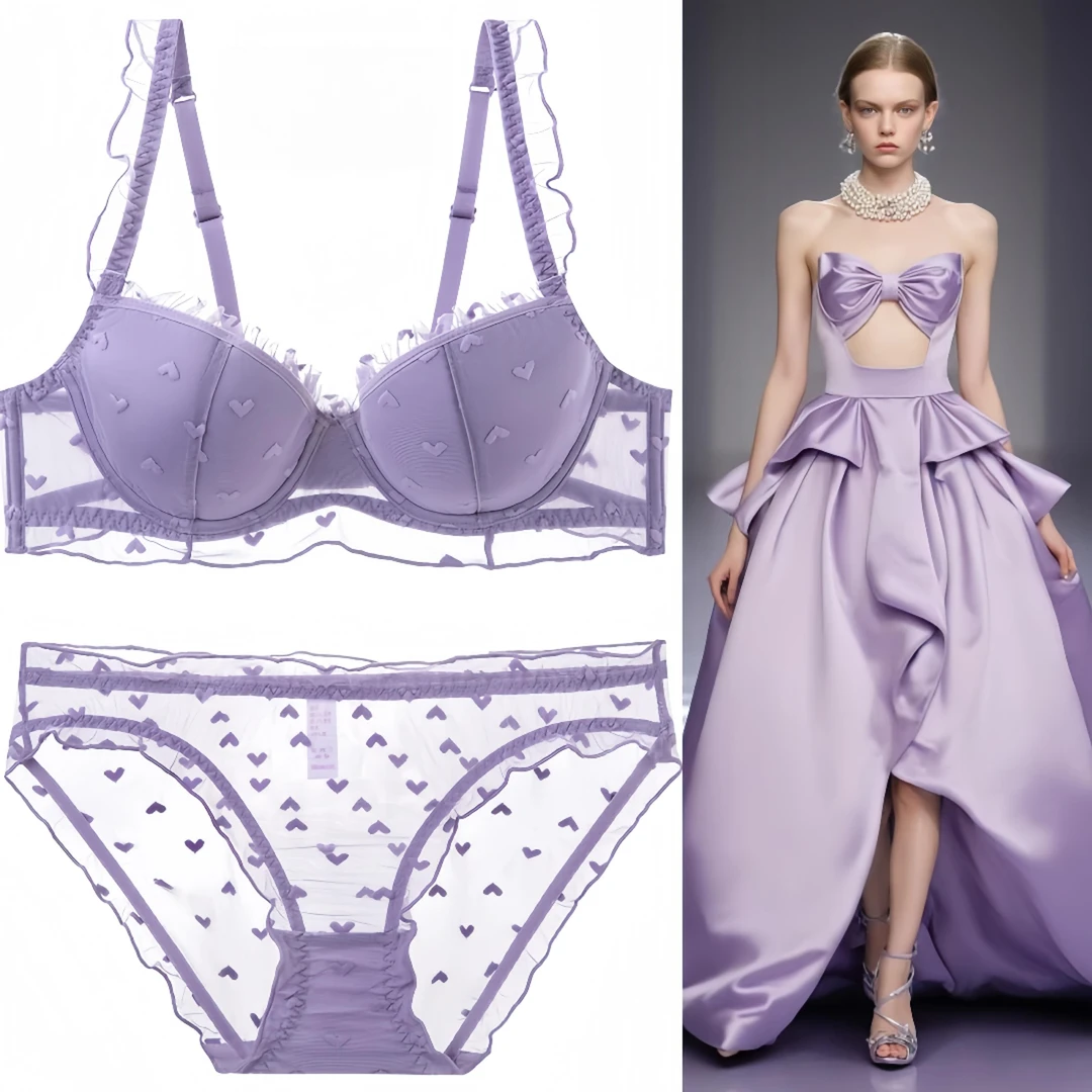 维多利亚性感蕾丝内衣女夏季聚拢软钢圈文胸罩大胸显小大码套装薄