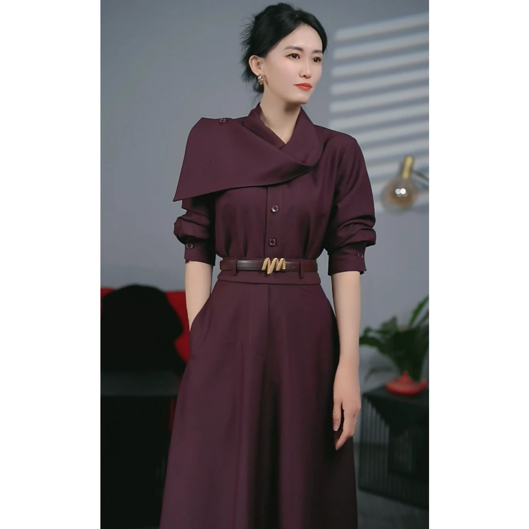 桔梗百合茶歇长裙套装连衣裙复古法式收腰轻奢设计师优雅长袖套装
