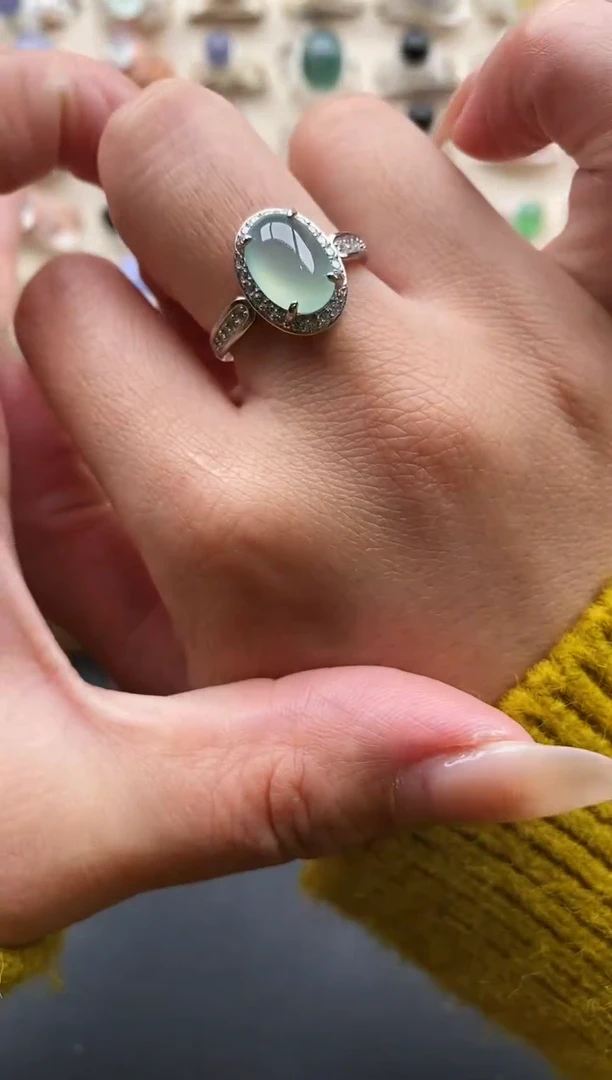 银S925镶嵌戒指翡翠缅甸天然A货翡翠2 1-8