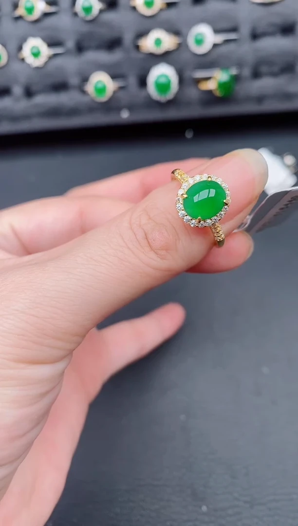 银S925镶嵌戒指翡翠天然a货翡翠164