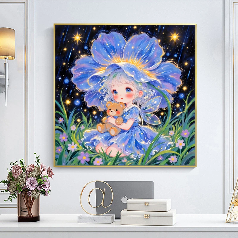 美初十字绣铃兰花精灵花仙子蓝色卧室小画线绣适合新手