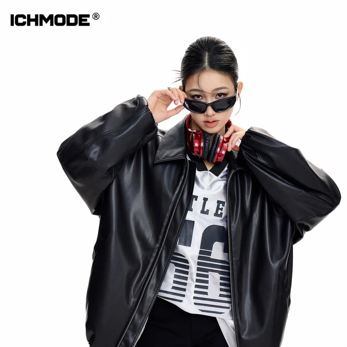ICHMODE美式复古皮衣外套女秋夹克上衣春秋短款休闲宽松百搭韩版