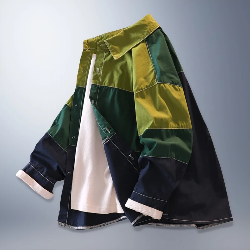 男童拼色长袖衬衫新款春秋装洋气儿童条纹衬衣中大童男孩外套痞帅