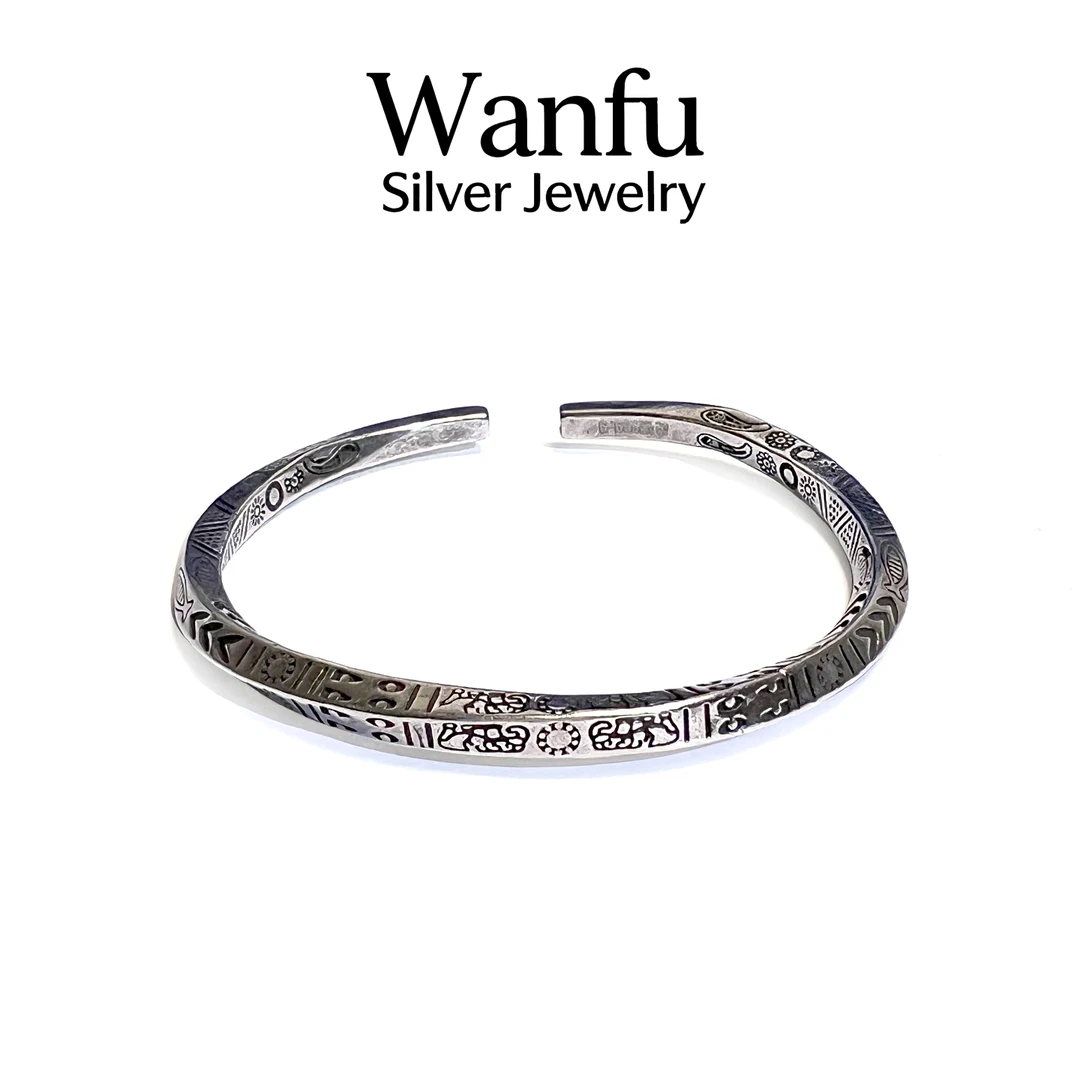 足银手镯 足银9999莫比乌斯手镯古法银镯子复古情侣款时尚百搭女